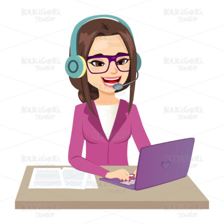 Call Center Operator Girl Working Clipart Vector Illustration 04728