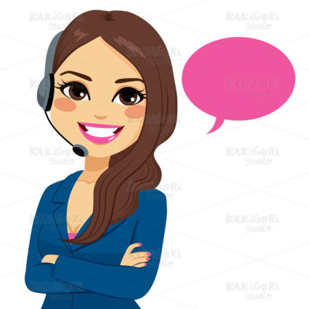 Call Center Phone Operator Woman Clipart Vector Illustration 02592
