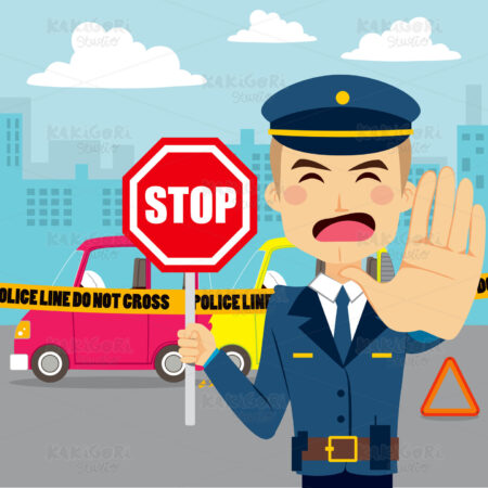 Car Accident Policeman Clipart Vector Illustration 03027