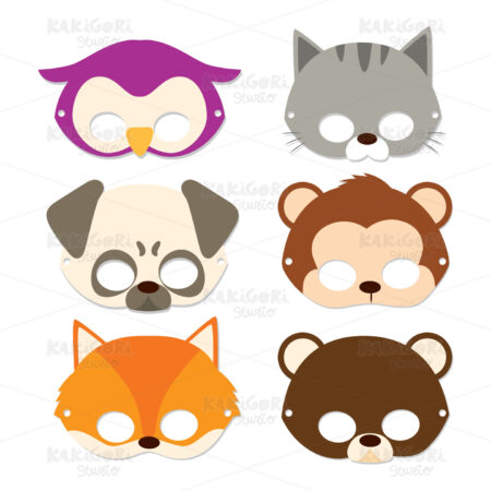 Carnival Animal Masks Clipart Vector Illustration 03298