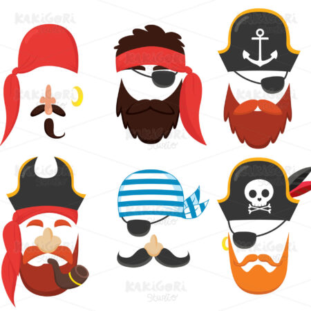 Carnival Pirate Masks Set Collection Clipart Vector Illustration 05053