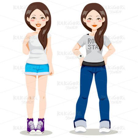 Casual Asian Woman Clipart Vector Illustration 00648