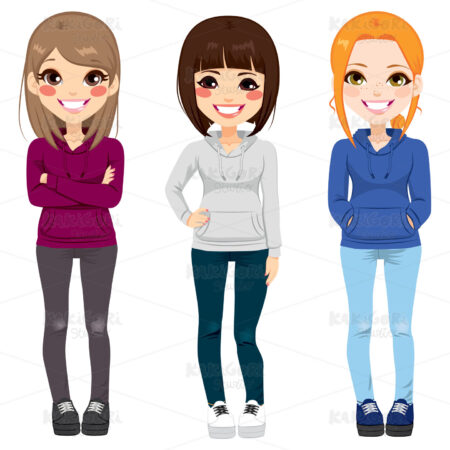 Casual Outfit Teenager Girls Clipart Vector Illustration 02489