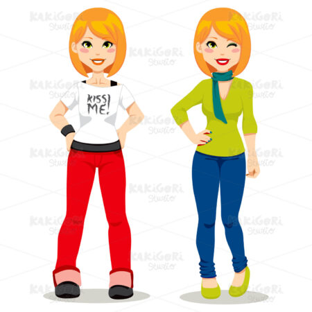 Casual Redhair Girl Clipart Vector Illustration 00647