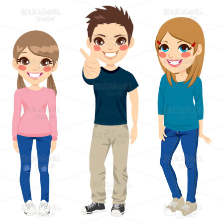 Casual Teenagers Posing Clipart Vector Illustration 01657