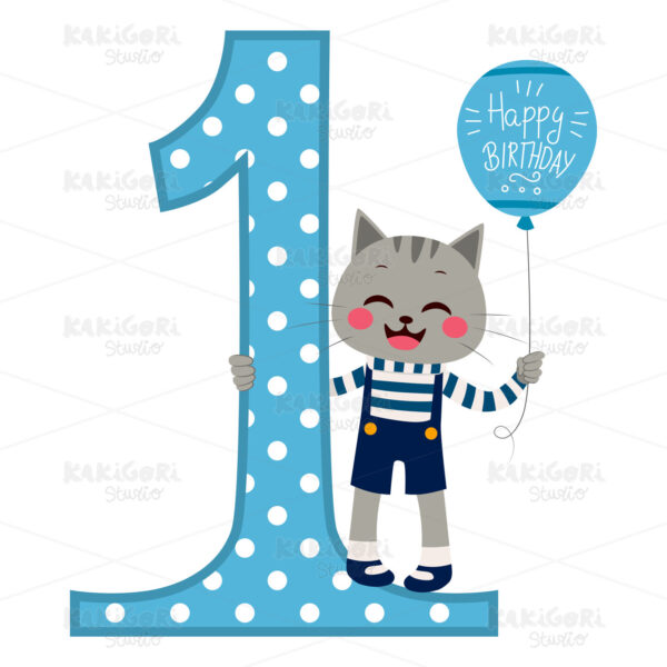 Cat Boy Happy Birthday Clipart Vector Illustration 02666