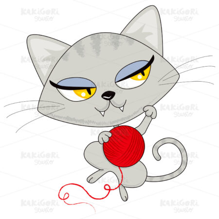 Cat Playing with Yarn Clipart Vector Illustration 00644