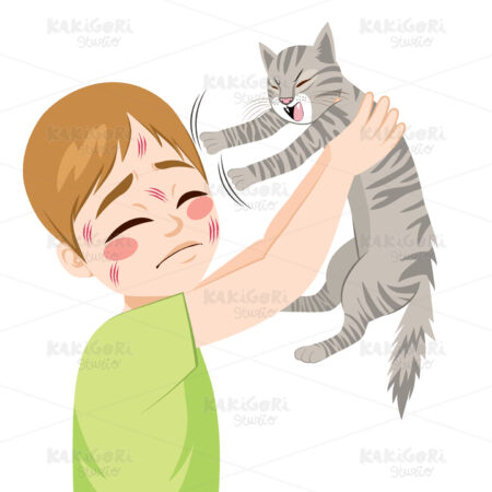 Cat Scratching Boy Clipart Vector Illustration 02871