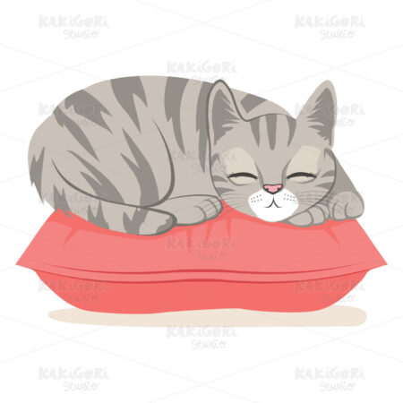Cat Sleeping On Pillow Clipart Vector Illustration 03048