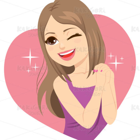 Charming Teenager Woman Winking Eye Clipart Vector Illustration 05059
