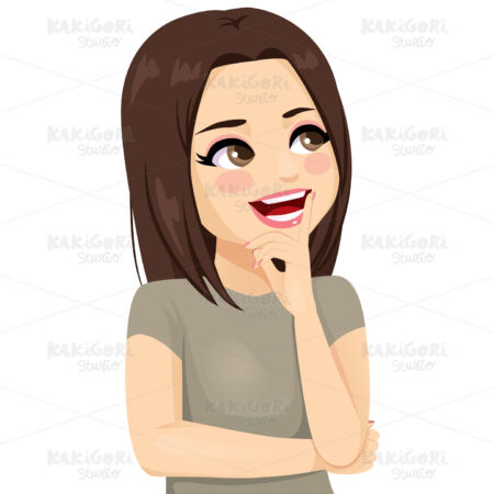 Cheerful Teenager Girl Thinking Clipart Vector Illustration 04822