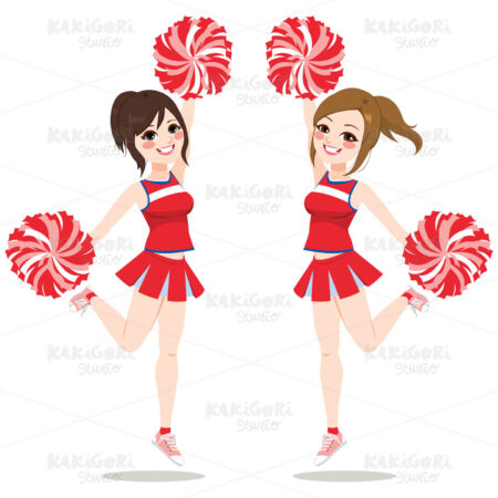 Cheerleaders Jumping Dancing Clipart Vector Illustration 03192