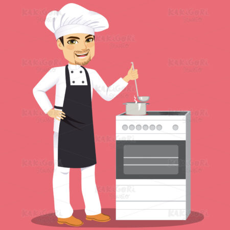 Chef Cooking In Kitchen Clipart Vector Illustration 04486