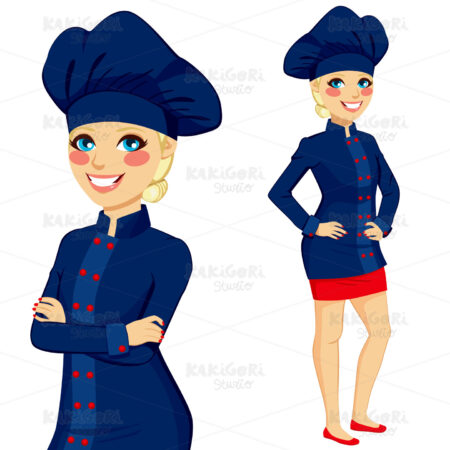 Chef Woman Dark Blue Uniform Clipart Vector Illustration 01830