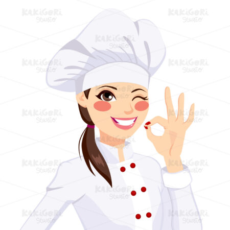 Chef Woman Gesturing Okay Sign Clipart Vector Illustration 01823