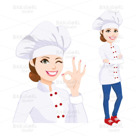 Chef Woman Gesturing Okay Sign Clipart Vector Illustration 04705