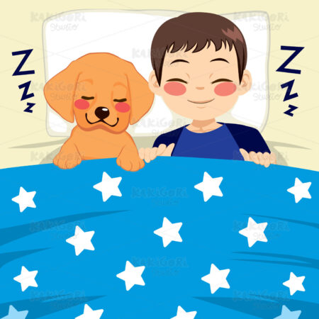 Child And Dog Sleeping Together Clipart Vector Illustration 04762