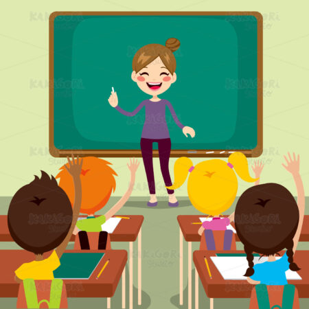 Children And Teacher On Classroom Clipart Vector Illustration 01782
