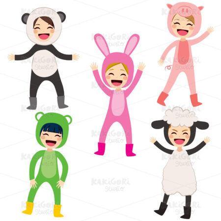 Children Animal Costume Clipart Vector Illustration 02405