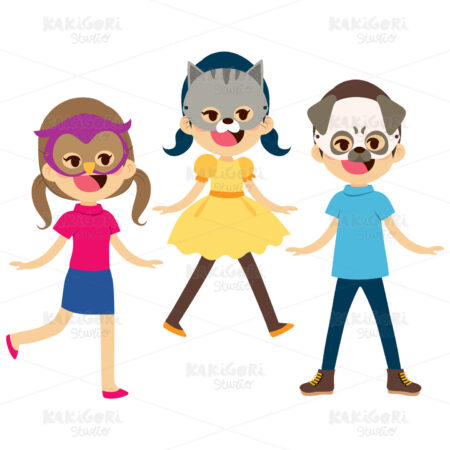 Children Animal Masks Clipart Vector Illustration 03297