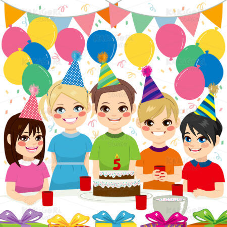 Children Birthday Party Clipart Vector Illustration 02890