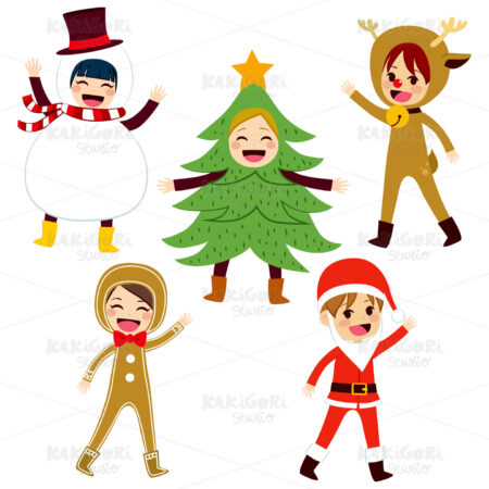 Children Christmas Costume Clipart Vector Illustration 02455