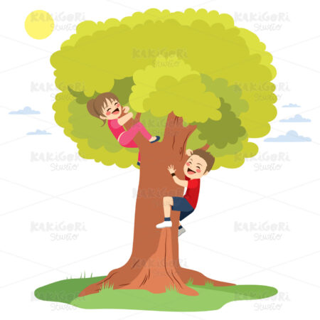 Children Climbing Tree Clipart Vector Illustration 03543