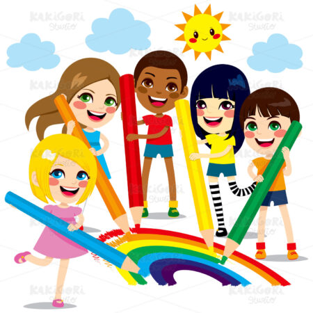 Children Drawing Rainbow Clipart Vector Illustration 01717