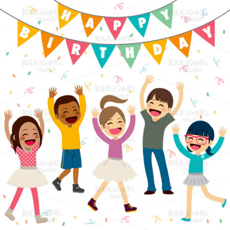 Children Happy Birthday Party Clipart Vector Illustration 02668