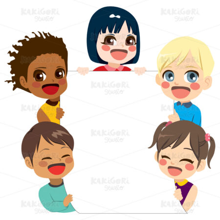 Children Holding Banner Clipart Vector Illustration 03786