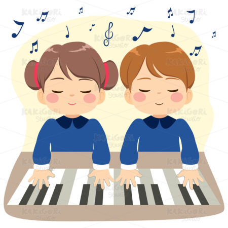 Children Playing Piano Clipart Vector Illustration 03998