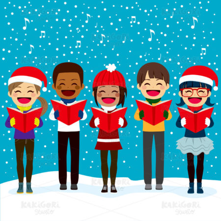 Children Singing Carols At Christmas Clipart Vector Illustration 02400