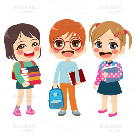 Children Students Standing Clipart Vector Illustration 04243