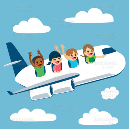 Children Traveling Plane Clipart Vector Illustration 04596