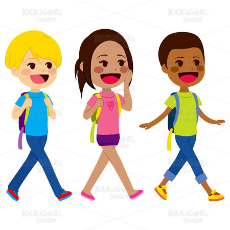Children Walking School Clipart Vector Illustration 02874
