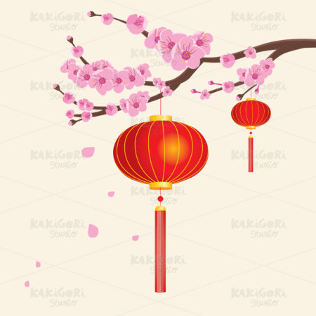 Chinese Red Lanterns Sakura Clipart Vector Illustration 04533