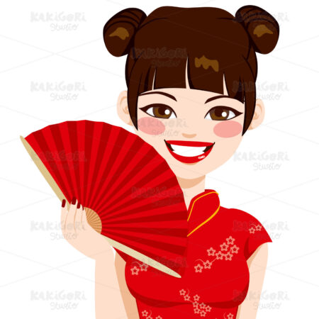 Chinese Woman Holding Fan Clipart Vector Illustration 01580