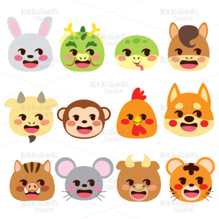 Chinese Zodiac Signs Emoji Animals Clipart Vector Illustration 04610