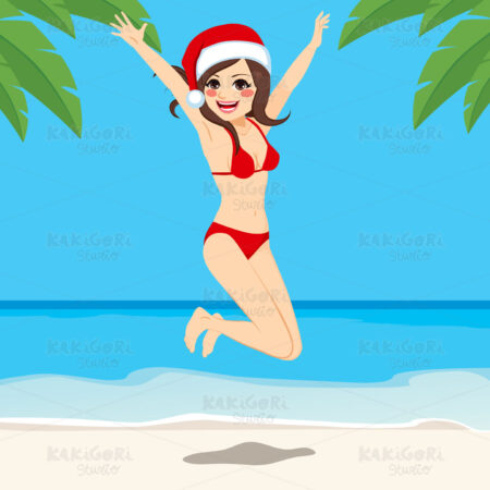 Christmas Beach Jumping Girl Clipart Vector Illustration 03062
