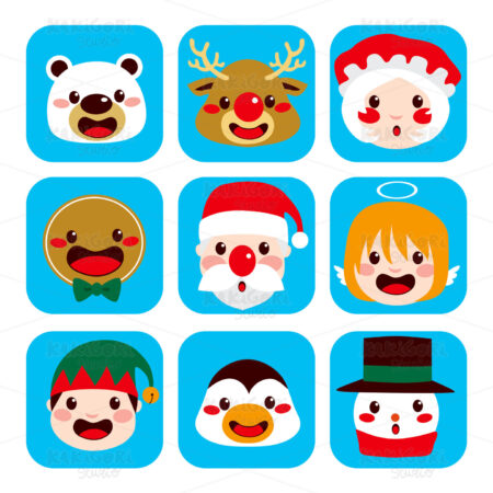 Christmas Character Faces Clipart Vector Illustration 00998