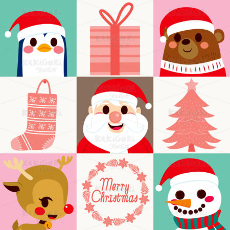 Christmas Characters Elements Cards Clipart Vector Illustration 02472