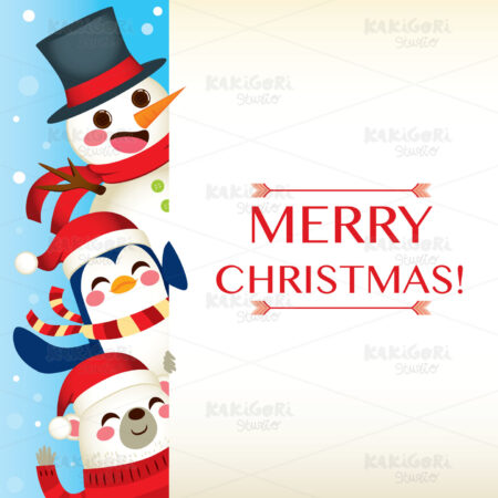 Christmas Characters Holding Banner Clipart Vector Illustration 04453