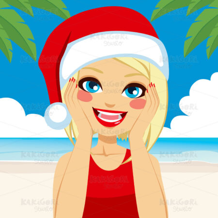 Christmas Excited Woman Beach Clipart Vector Illustration 03056