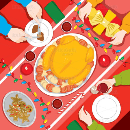 Christmas Family dinner Clipart Vector Illustration 03800