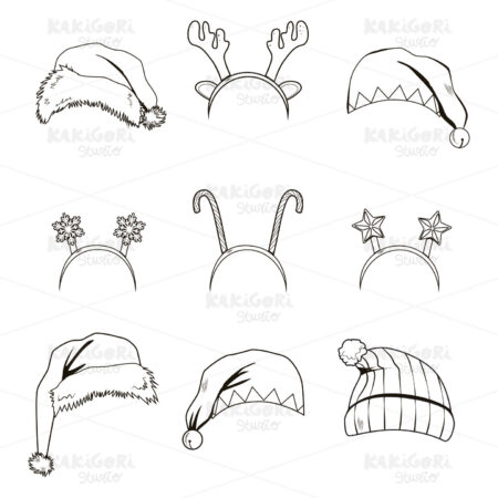 Christmas Headbands Hats Line Art Clipart Vector Illustration 04527