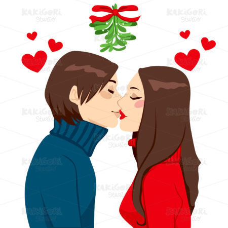 Christmas Mistletoe Kiss Clipart Vector Illustration 01216