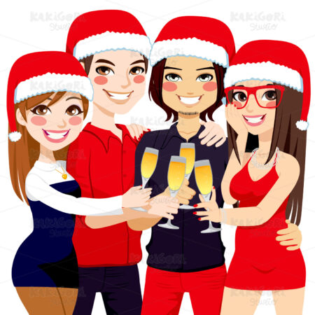 Christmas Party Friends Toast Clipart Vector Illustration 01223