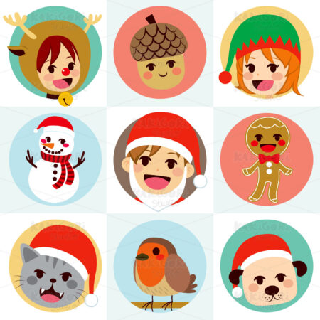 Christmas Round Avatar Characters Clipart Vector Illustration 02869