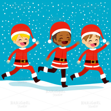 Christmas Santa Children Running Clipart Vector Illustration 03049