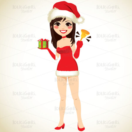 Christmas Santa Claus Woman Bell Clipart Vector Illustration 04432